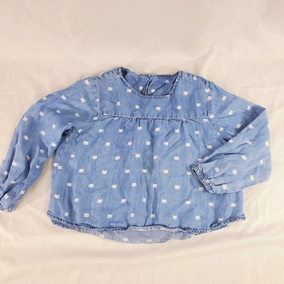 H&m Blue Kitten Long Sleeve Top with keyhole back - Picture 1 of 5